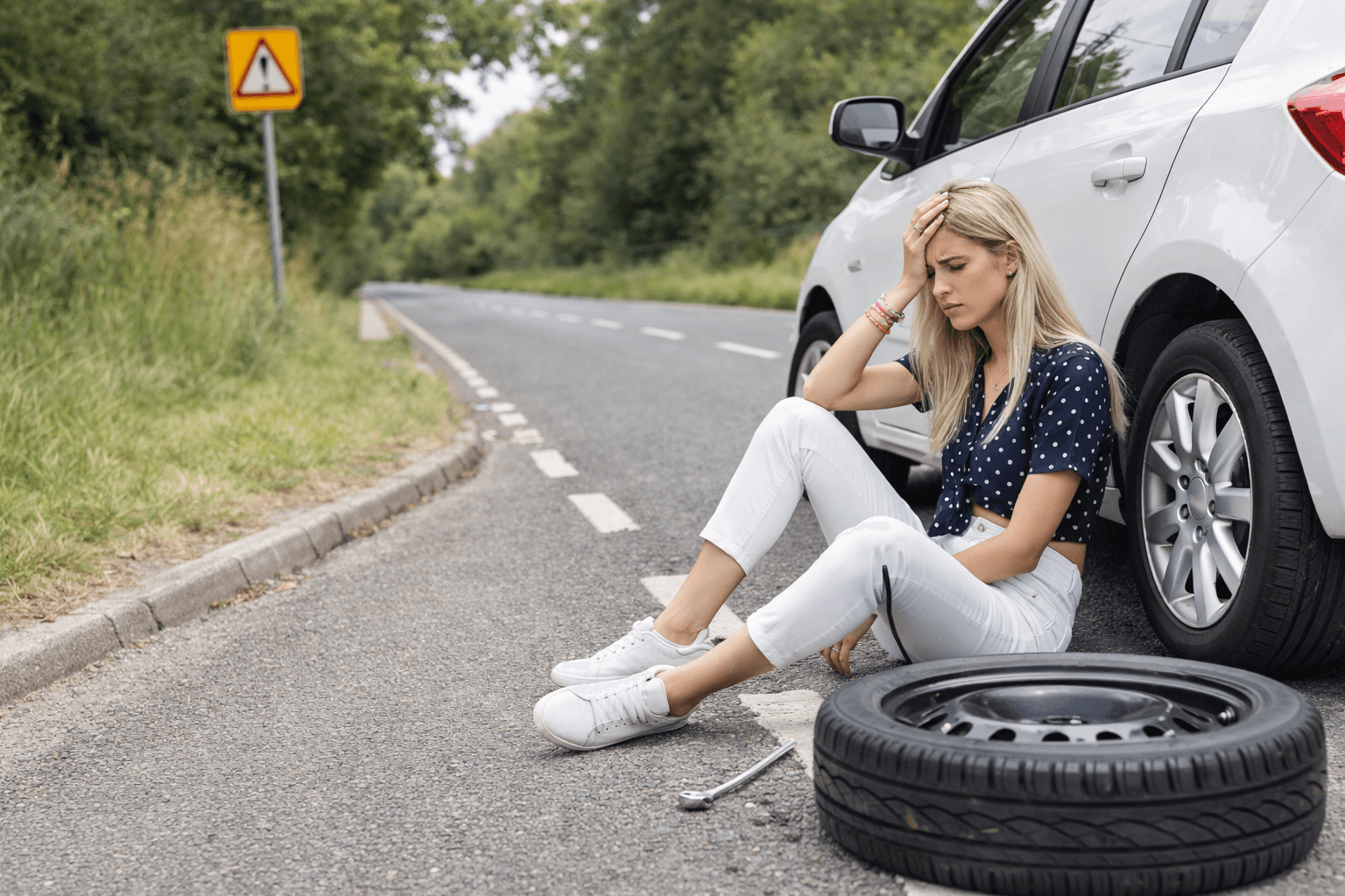 Gloved hand checking tyre tread depth with a gauge during inspection