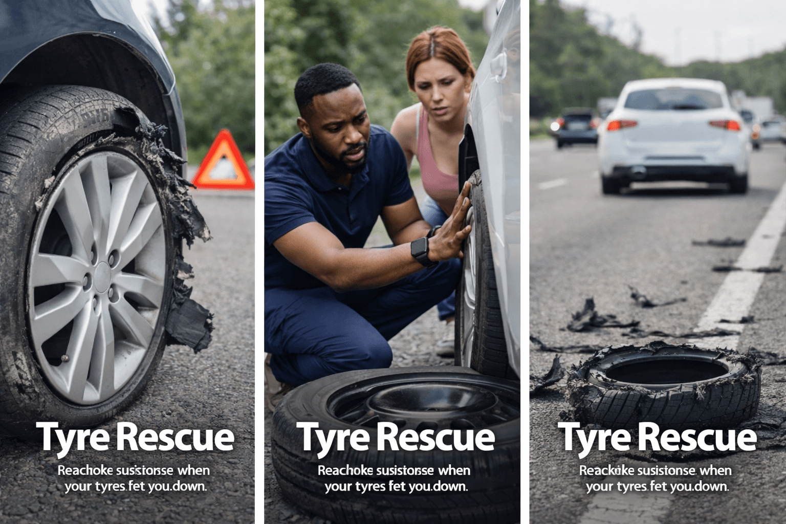 Sedan on a residential street in Glasgow receiving a front tyre replacement
